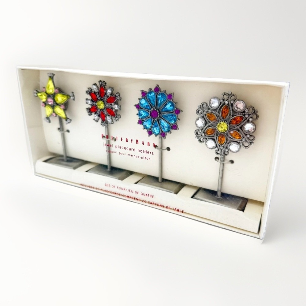 Pottery Barn Jewel Placecard Holders Set of 4, 20 Blank Cards Multicolor Jeweled